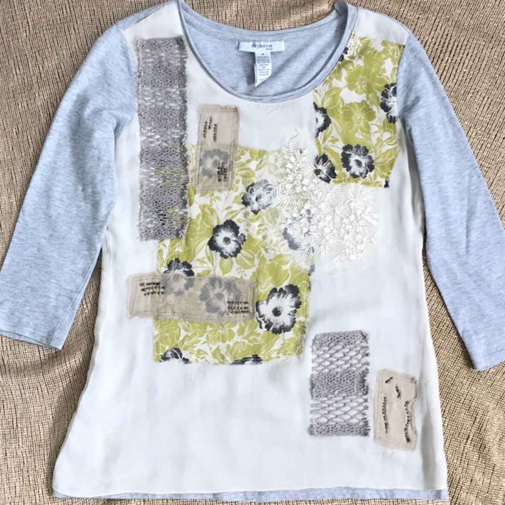 Cute Style&co. 3/4 Sleeve Shirt, Pattern Front, PM